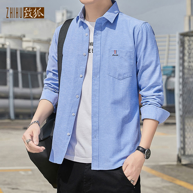 Camisa masculina primavera na moda Casual topo 2023 novo estilo moda All-Match estilo fino Oxford camisa giratória jaque