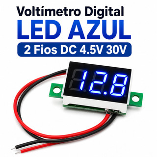 Voltímetro Digital LED AZUL  2 Fios DC 4.5V 30V | Alta Precisão