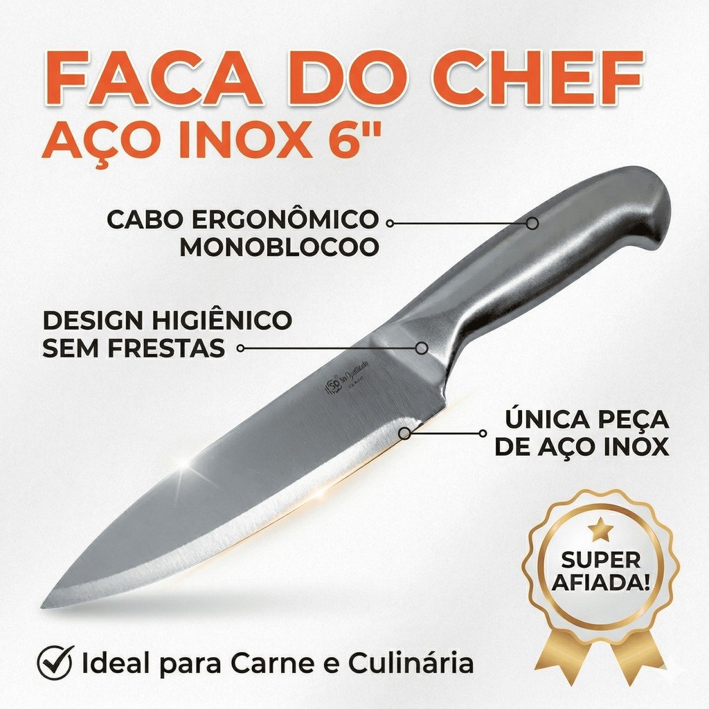 Faca em Aço Inox 6" Corte Cozinha