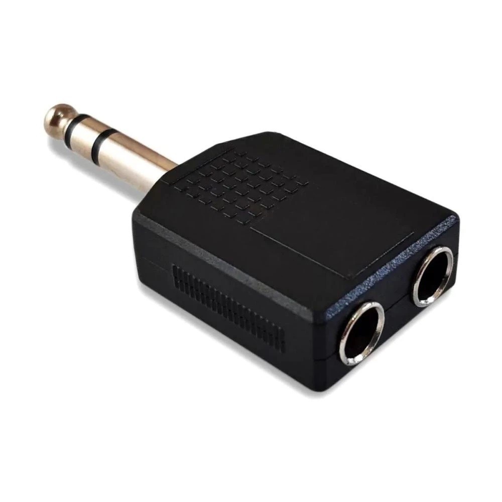 Plug Adaptador P10 Macho Stereo X 2 P10 Femea Stereo Duplo