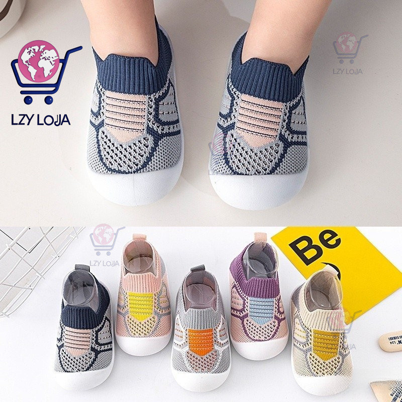 Sapatos de bebê antiderrapante berço meias para bebês com sola de borracha crianças meninas malha meninos fundo macio