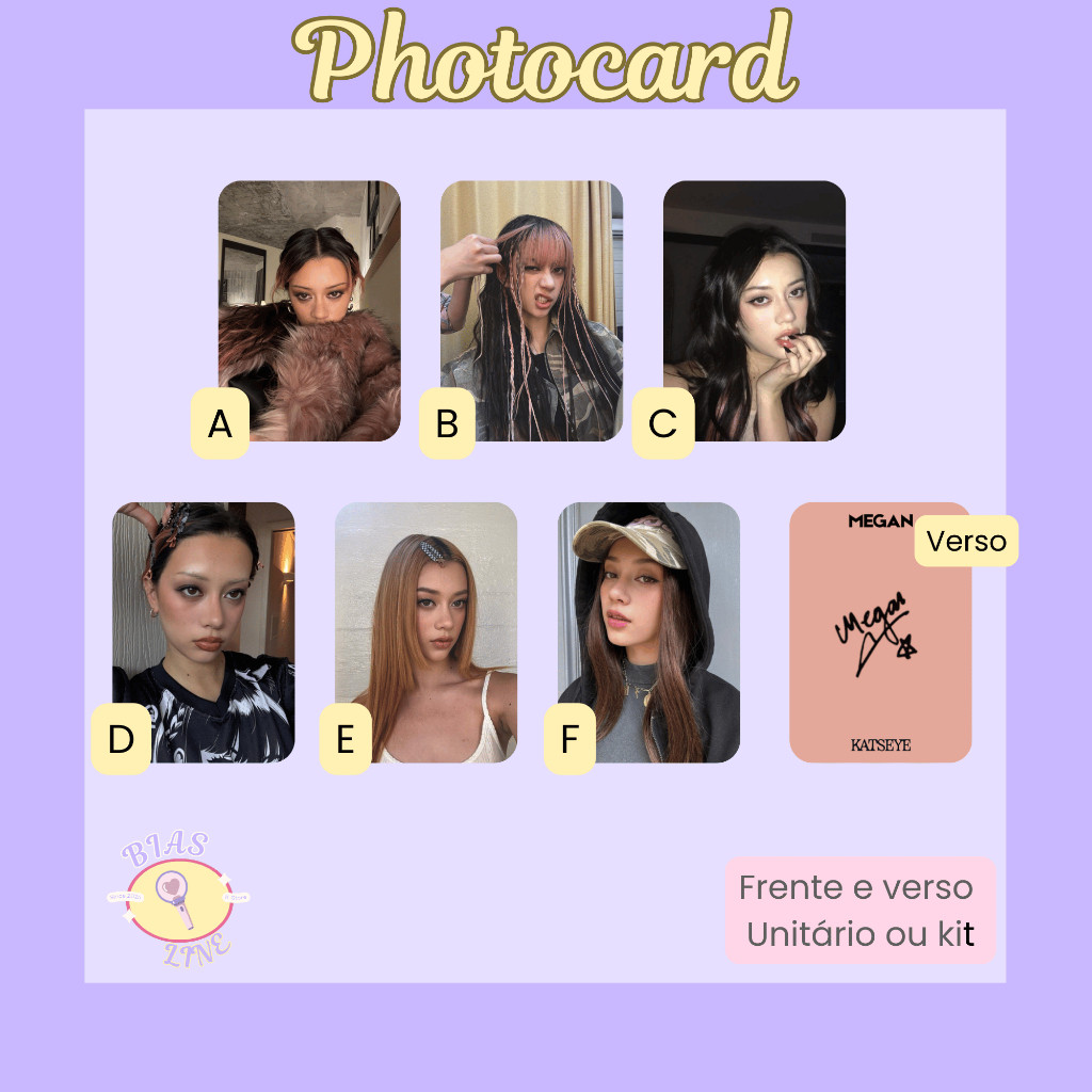 Photocard Fanmade Megan Katseye Selcas (modelo 1) | K-pop | Papel Fotográfico Laminado | Unidade ou Set