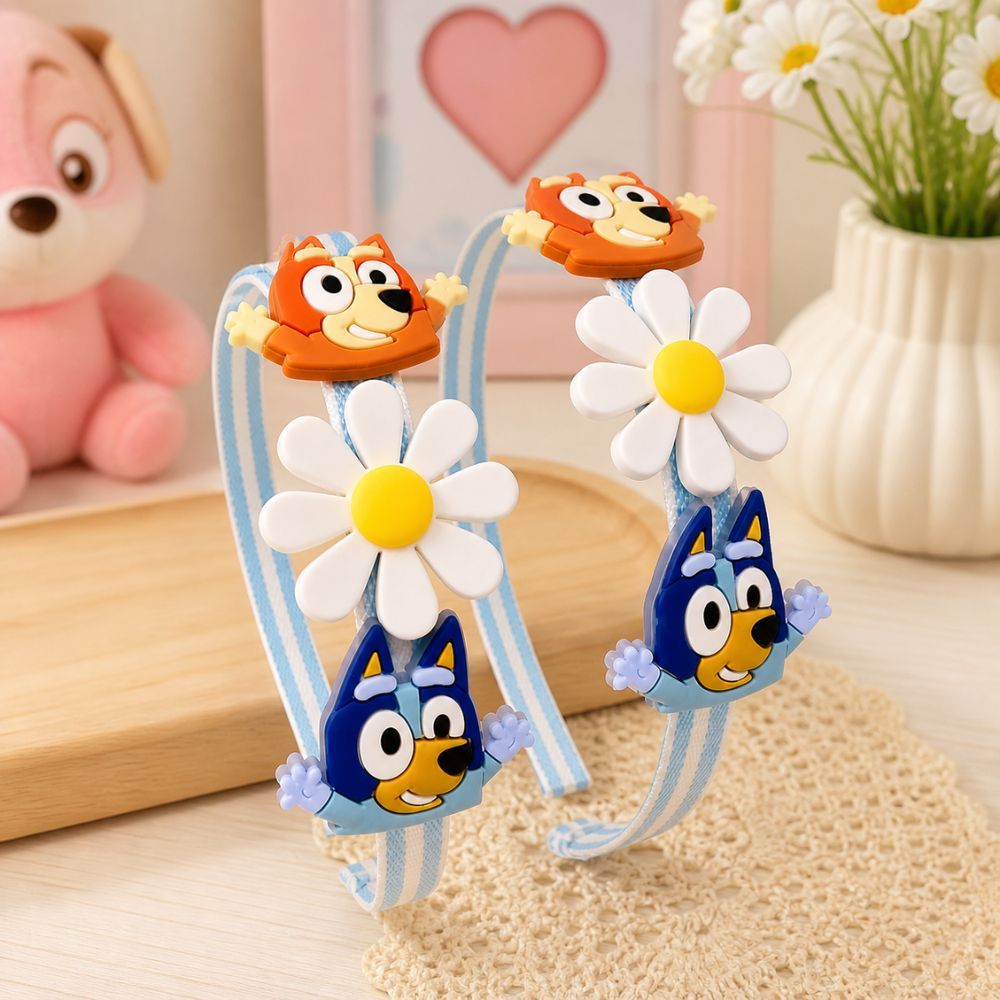 Tiara Infantil Bluey Silicone Flexível Com Flor Margarida Personagem Desenho Acessório Cabelo Infantil Confortável