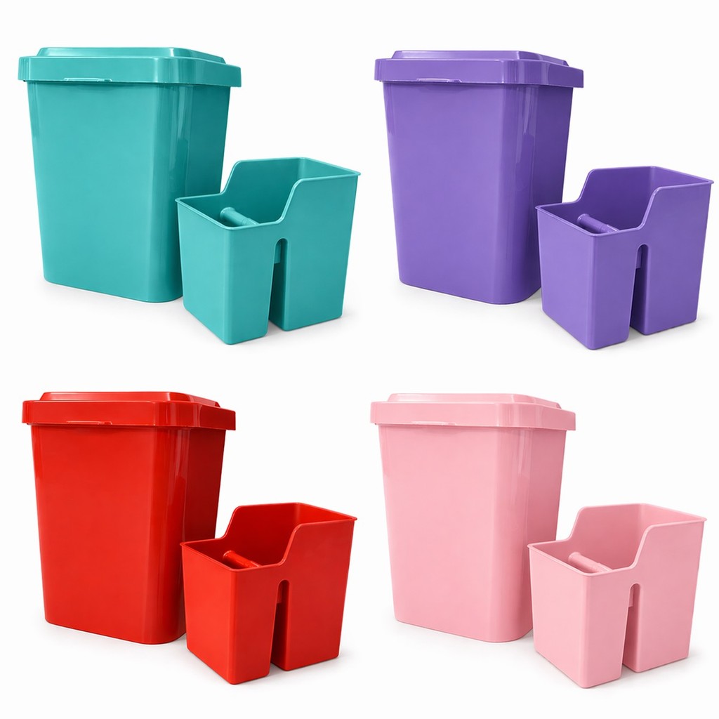 Kit Pia Color 2 Peças Lixeira 4L Porta Utensílios Cozinha Organizador Bancada Casa Moderna
