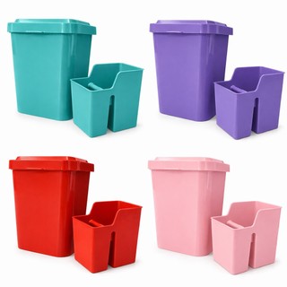 Kit Pia Color 2 Peças Lixeira 4L Porta Utensílios Cozinha Organizador Bancada Casa Moderna
