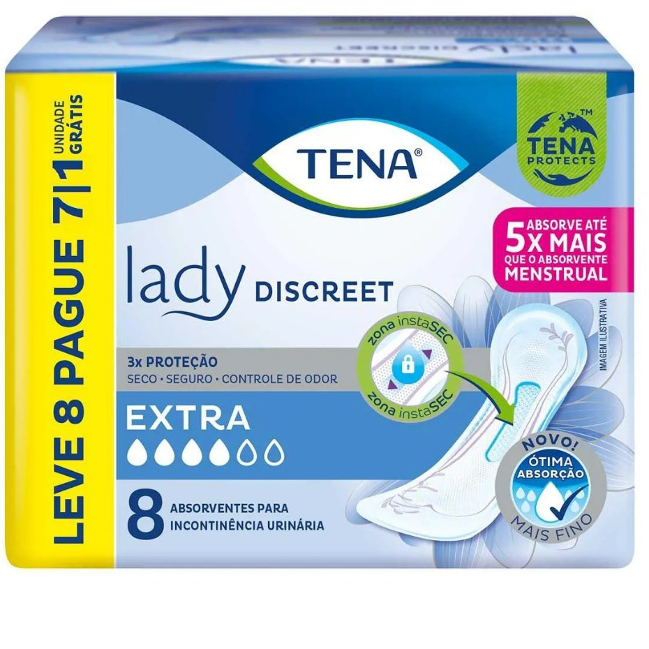 Absorvente para Incontinência Urinária Tena Lady Discreet Extra Feminino Absorção Moderado 8 unidades