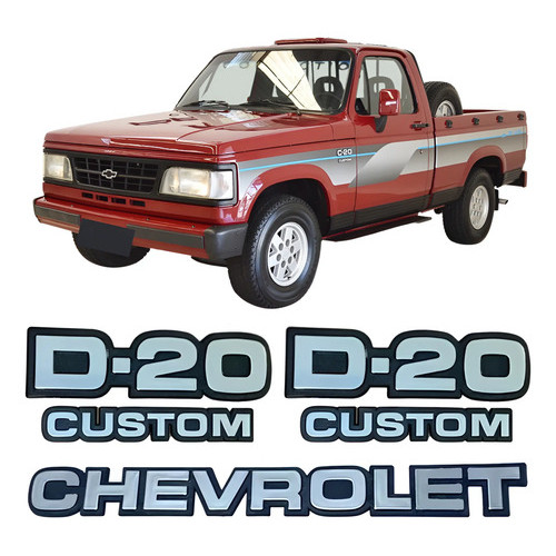 Kit Emblemas D20 + Custom + Chevrolet Paralamas E Tampa Tra