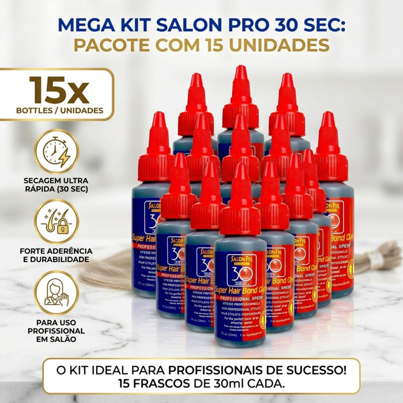 Kit Atacado 15 Unidades Cola Alongamento Capilar Salon Pro 30 Segundos | Profissional para Salão de Beleza e Revenda