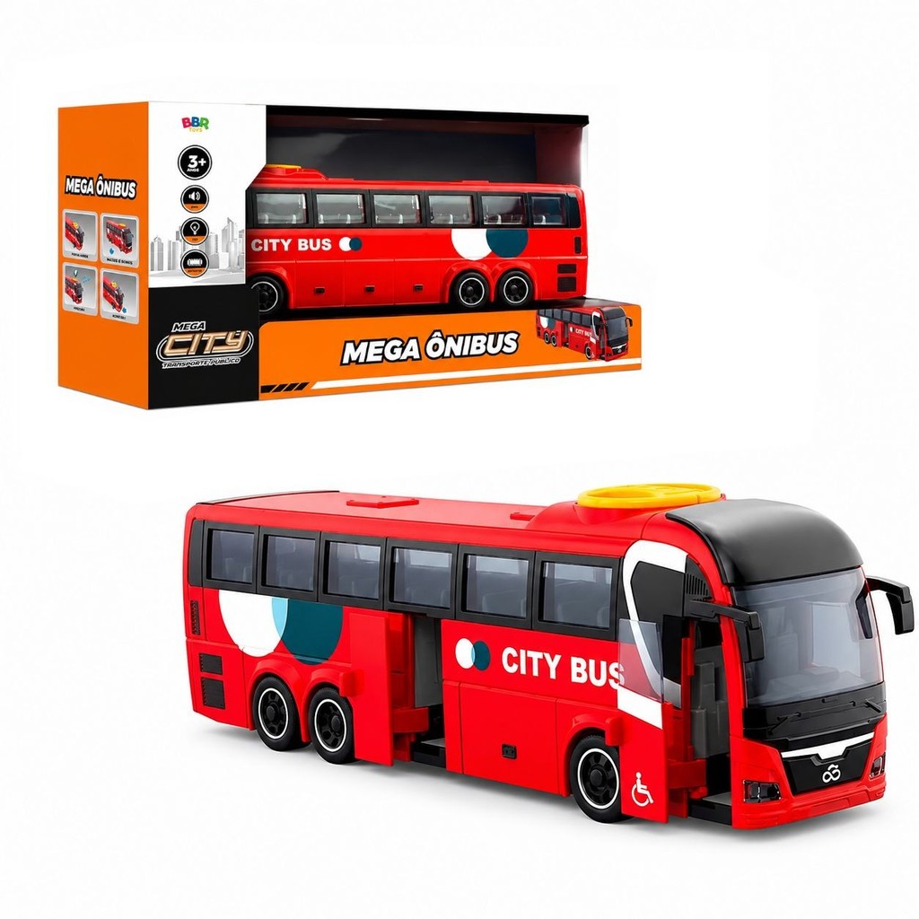Onibus a Fricção com Luz e Som Mega City - 28cm BBR Toys