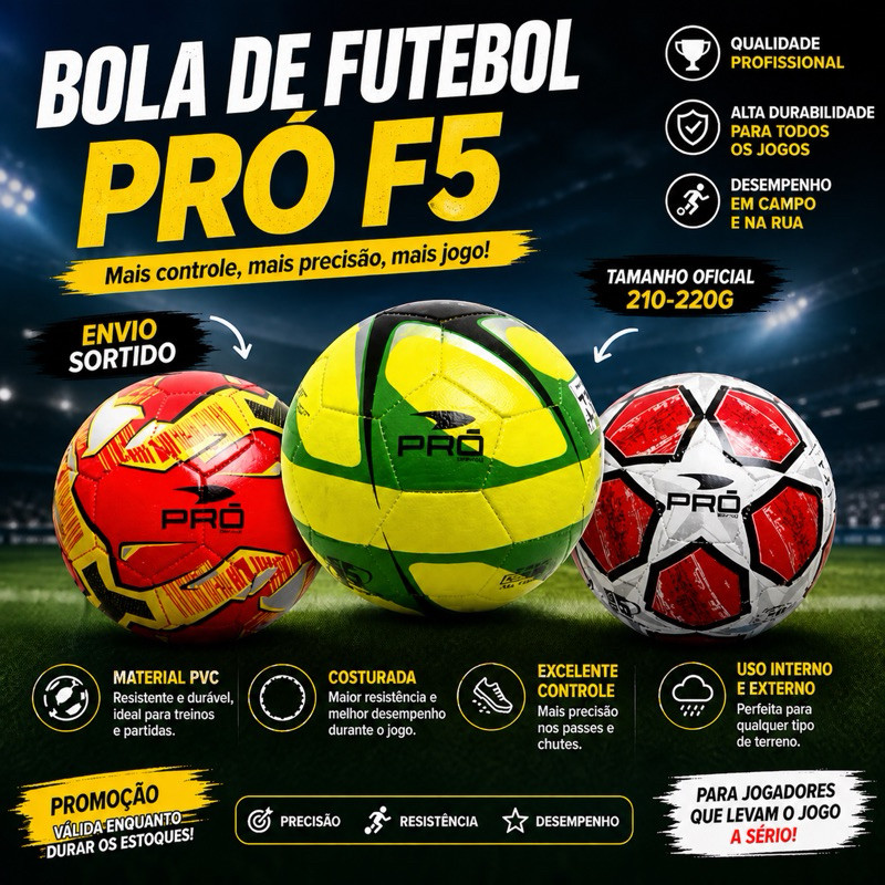 Bola de Futebol Pró / F5 PVC / Costurada Resistente 210-220g Treino Campo Rua Envio Sortido