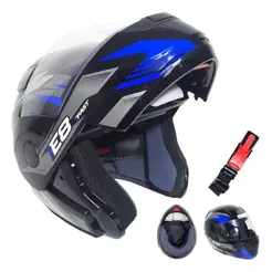 Capacete Ebf Fast E08 Robocop Escamoteavel Preto Azul Tamanho 58