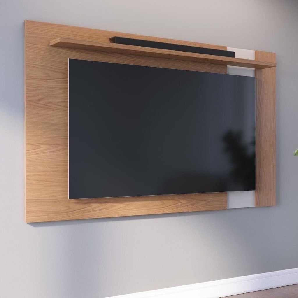 Painel Extensível para TV até 60 Polegadas 180cmx108cm 1 Prateleira Leme Marrom Freijó/Off White Matte Freijó/Off