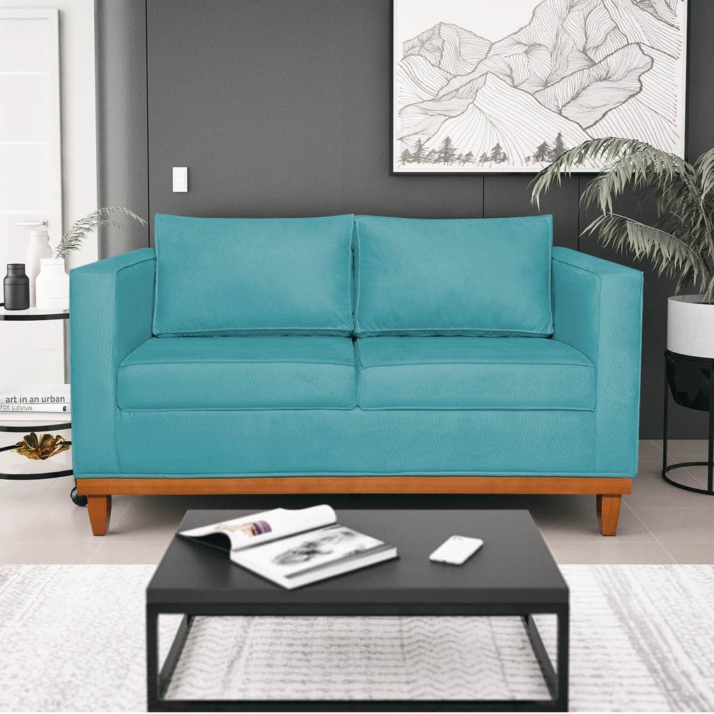 Sofá 2 Lugares 140cm Suede Esper Azul Turquesa Azul Turquesa