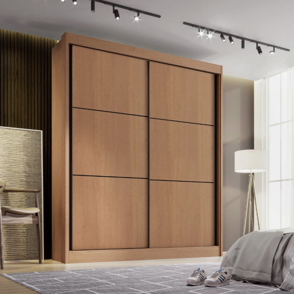 Guarda-Roupa MDF 2 Portas de Correr 3 Gavetas Milos Marrom/Cinamomo/Off White Cinamomo/Off White