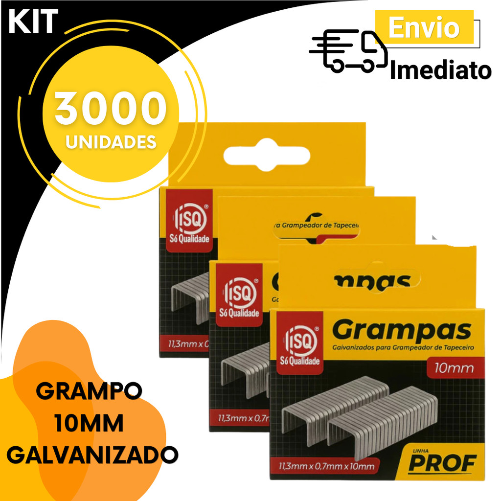 Kit Grampos 10mm 1000 2000 3000  Peças Refil Grampeador Forte Escritório Escola