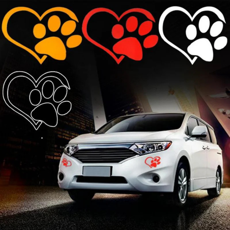 Amor Coração Cão Pata Pegada Adesivo Altamente Reflexivo Para Janela Do Carro Pára-Choques Noite Condução Sinal De Aviso