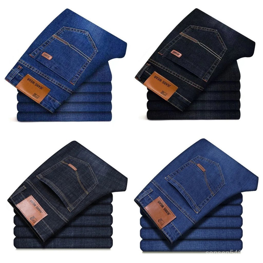 Calças jeans masculinas de negócios, estilo clássico, casual, elásticas, slim fit, em preto e azul, moda masculina 2026.