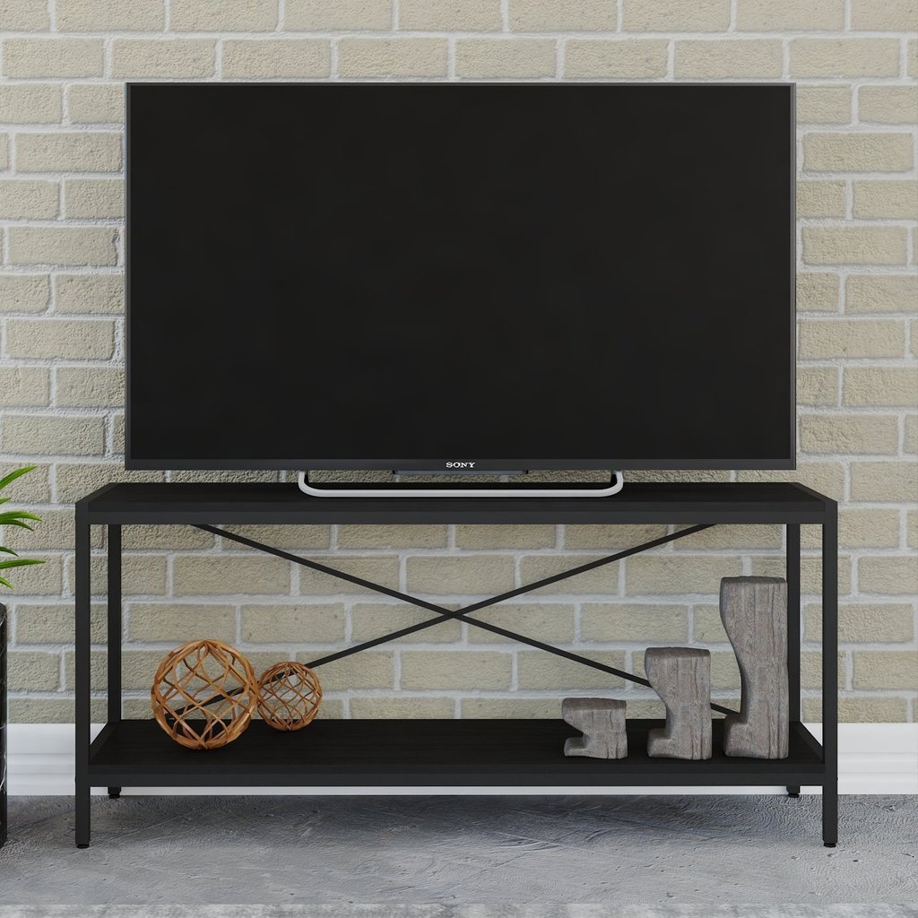 Rack Industrial para TV até 50 Polegadas 120cm 2 Prateleiras Active Yescasa Preto Ônix Preto Ônix
