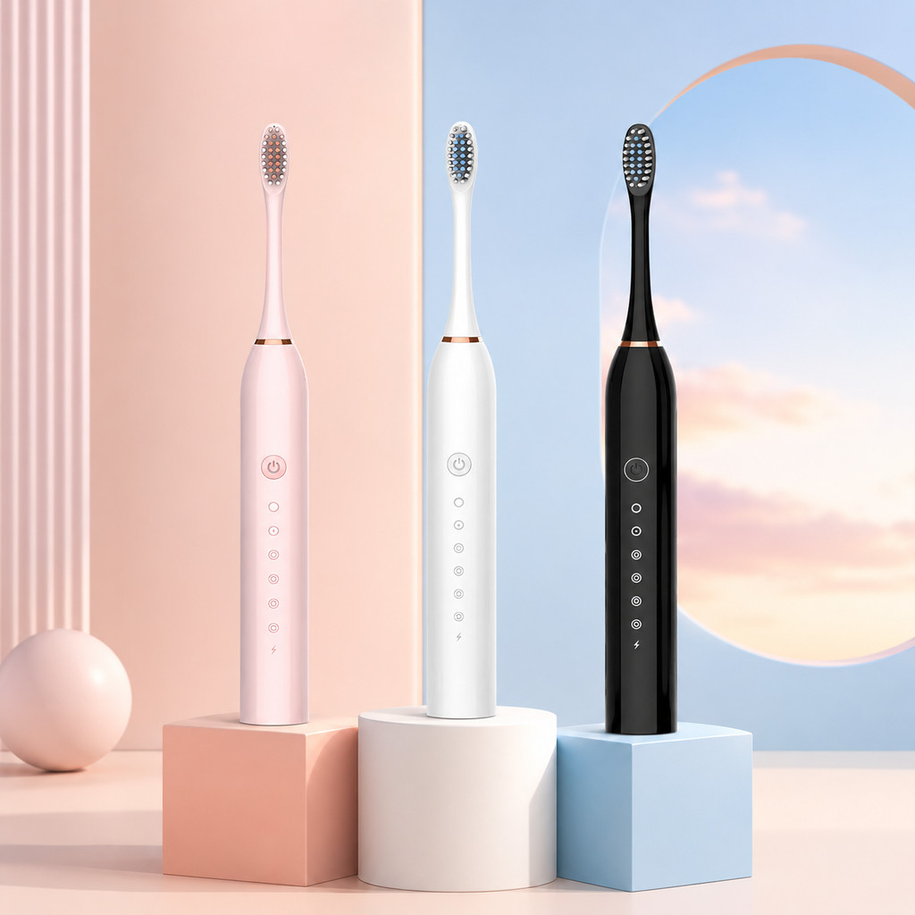 Escova de Dente Elétrica Recarregável USB + 4 Refis Limpeza Profunda Clareadora