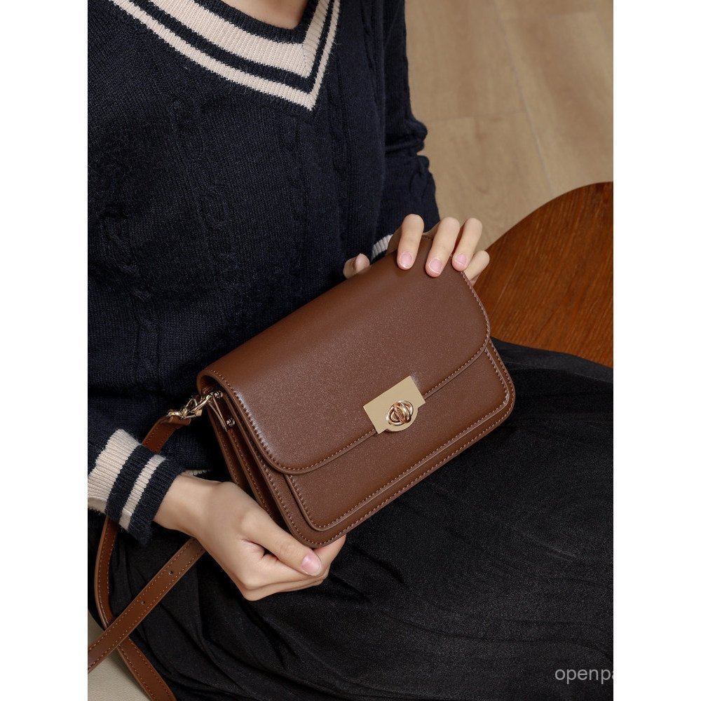 Bolsa Feminina Genuína French MK 2024, Nova Coleção de Verão, Bolsa Vintage Exquisita em Couro Genuíno, Bolsa Pequena Qu