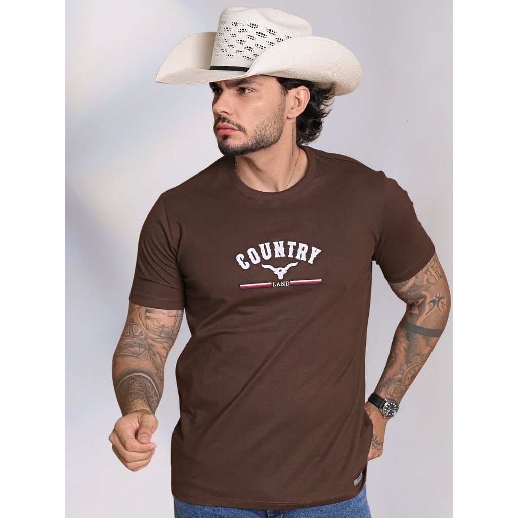 Camiseta Masculina Gola Redonda Lisa Estampada Bordada Country Casual Dia a Dia Festa Presente