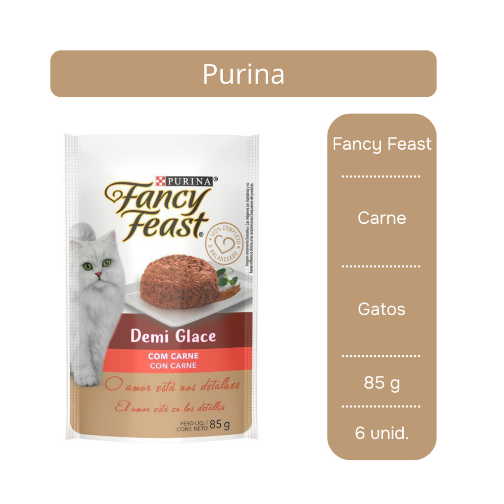 Ração Úmida Fancy Feast Demi Glace Carne para Gatos Adultos 85g - 6 Unid.