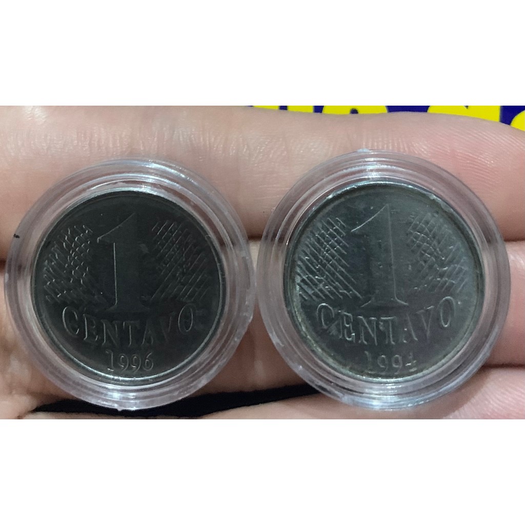 2 Moedas 1 Centavo 1996/1994 Coleção Novas Kit Duas Moedas na Cápsula