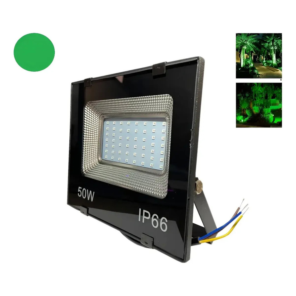 Refletor De Led Smd Holofote 50w Bivolt Verde Ip66 Super Led 110/220v Preto Verde