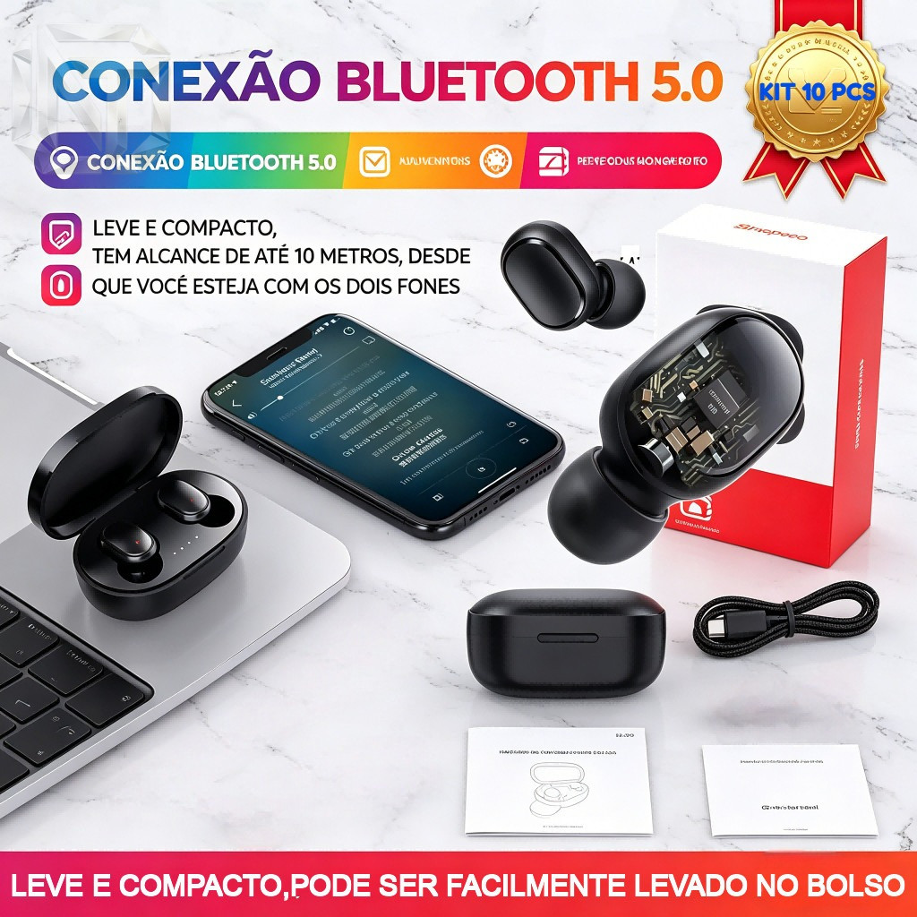 Kit 4/10 Fones Fone Ouvido Bluetooth Sem Fio Atacado Tws 5.0 Estéreo Lançamento Android Ios Erdots