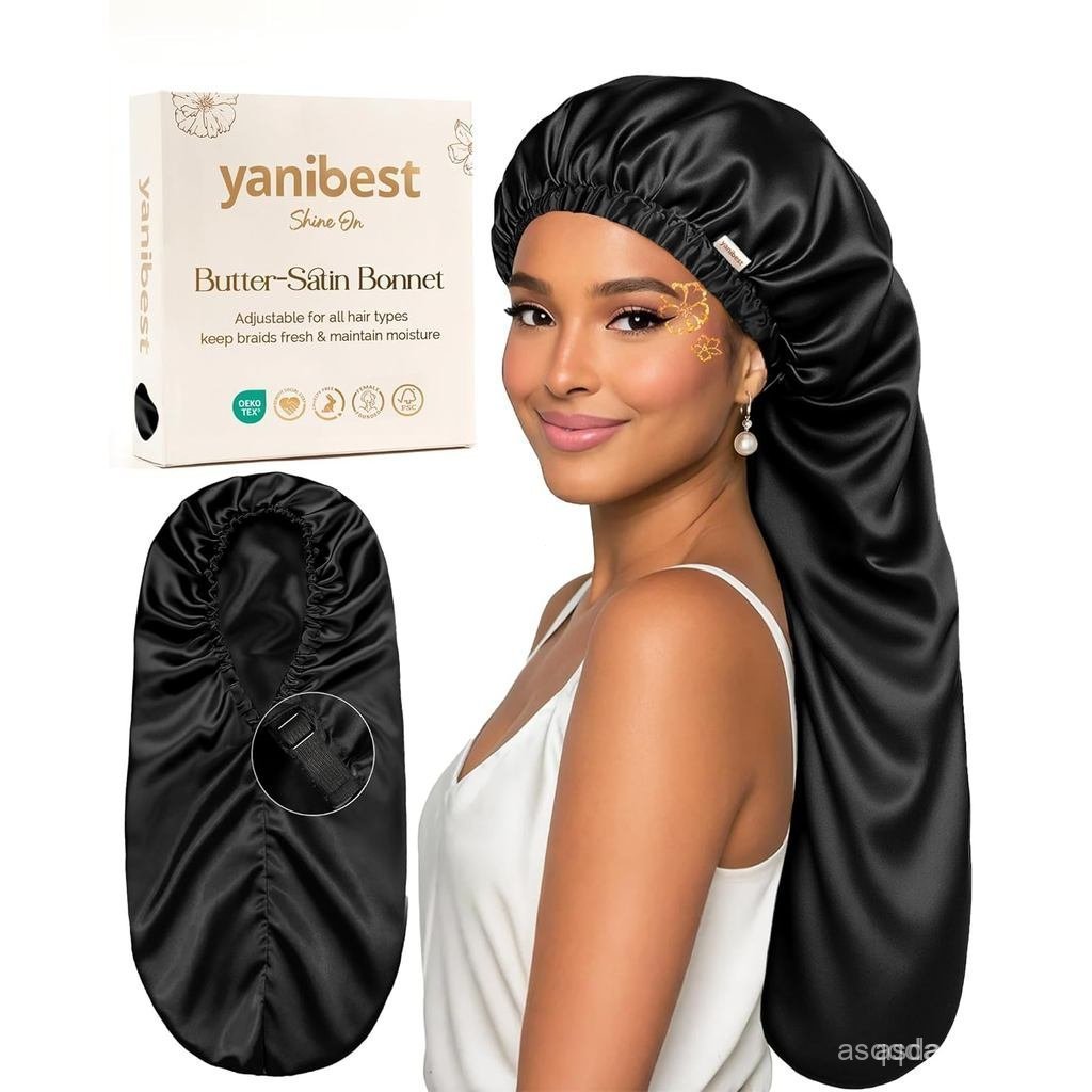 Touca de Cabelo de Cetim YANIBEST - Touca de Cabelo de Seda Ultra Dupla Camada Longa e Ajustável para Tranças, Dreadlock