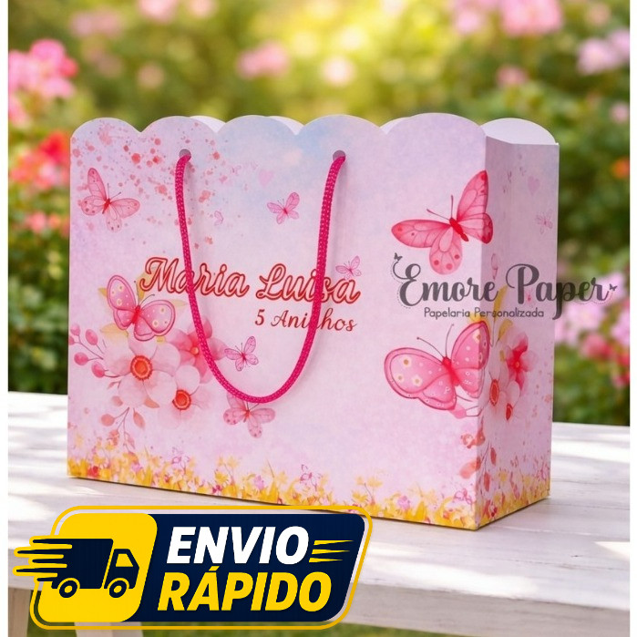Jardim das Borboletas Sacolinha Personalizada com Nome | Lembrancinha Festa Infantil.. 20x15x7cm