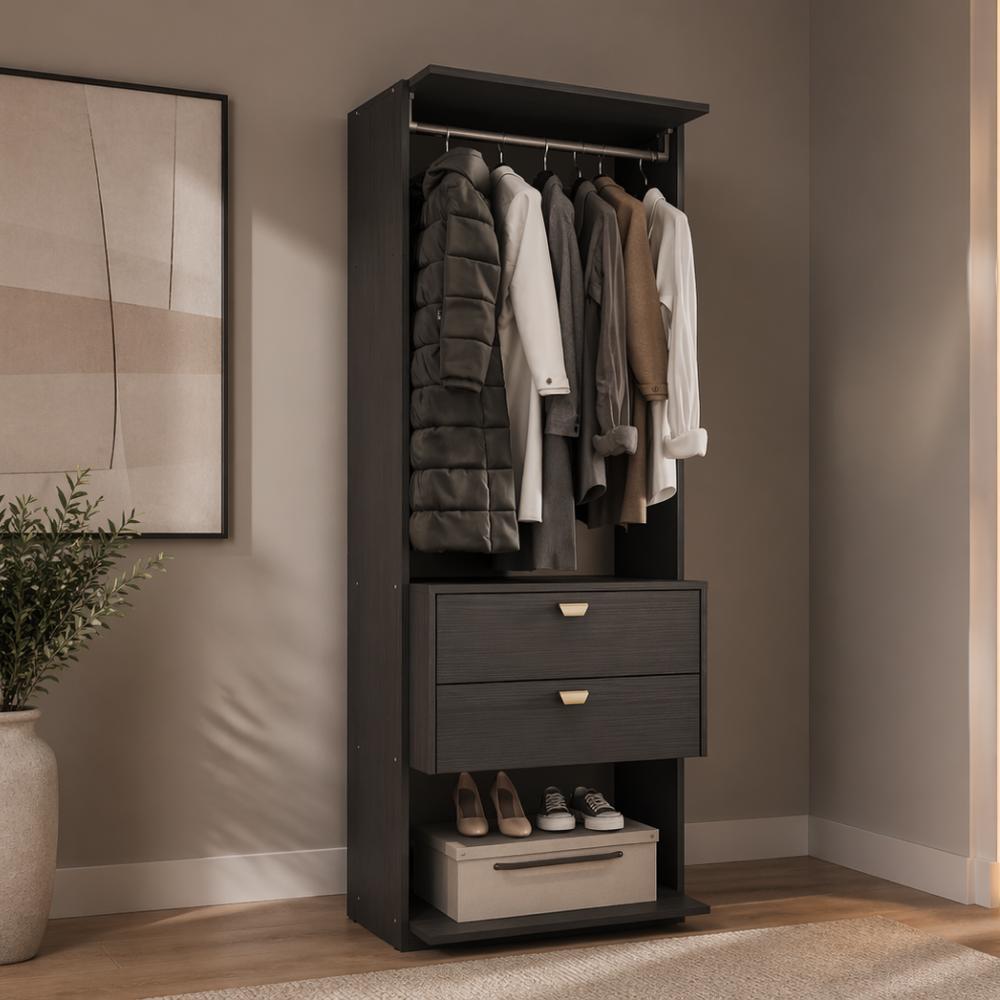 Guarda-Roupa Closet Aberto Sem Portas 2 Gavetas Alasca 60cm Preto Carraro