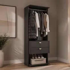 Guarda-Roupa Closet Aberto Sem Portas 2 Gavetas Alasca 60cm Preto Carraro