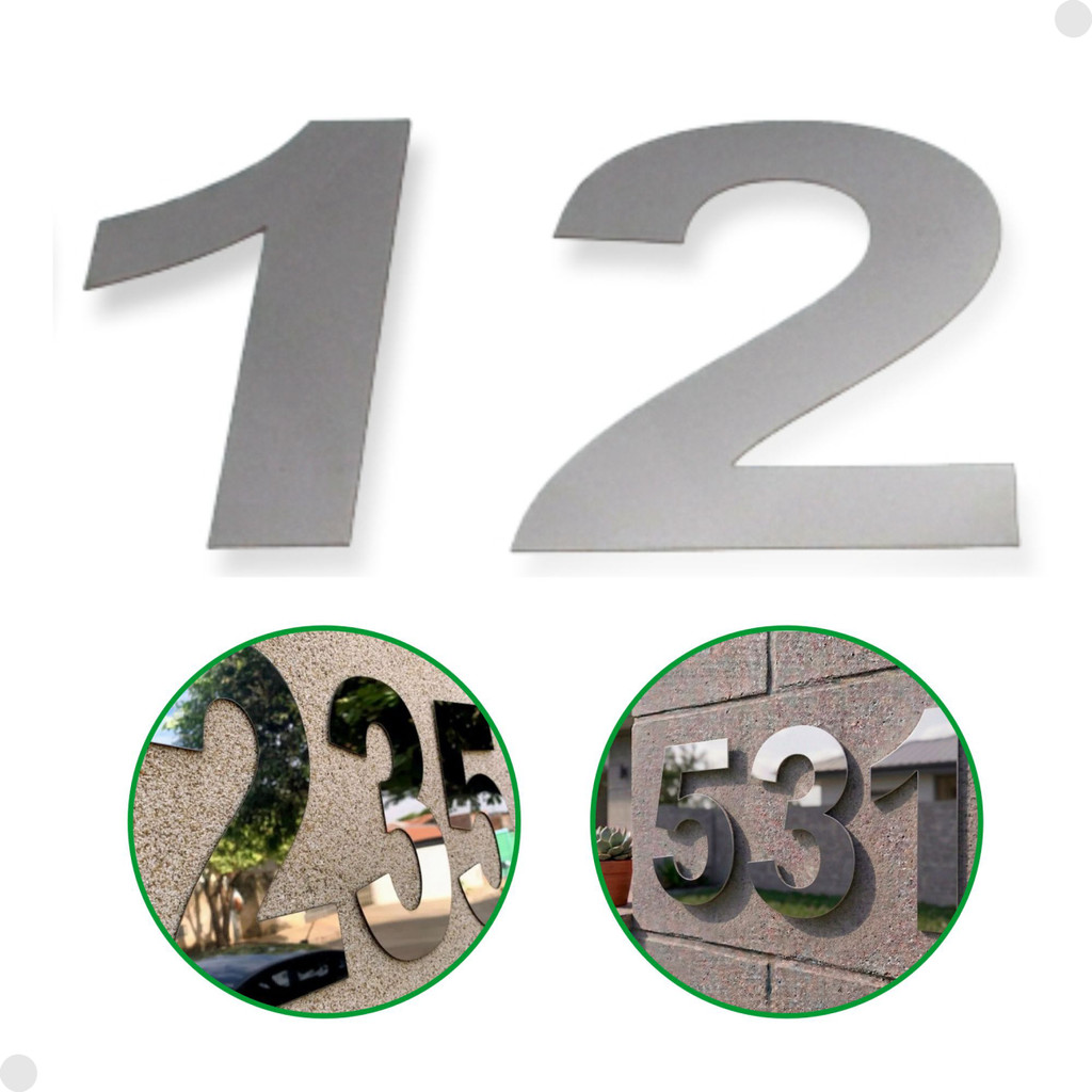 Kit 2 Números Residencial Inox 20cm Espelhado Endereço Casa Parede Dupla Face Identificação Endereço