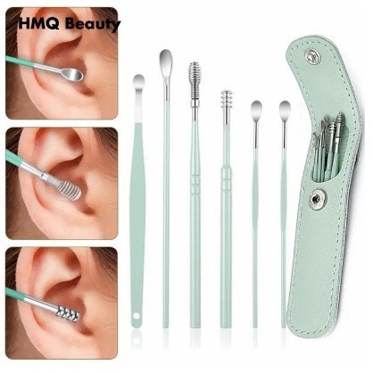 Kit 6 Peças Colher De Aço Inoxidável Portátil Para Remoção De Cera De Ouvido/Equipamento De Viagem 99 Presentes