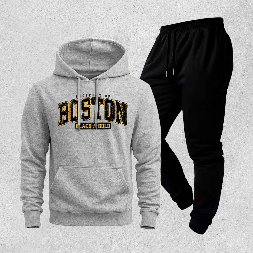 Conjunto Moletom Canguru Boston Masculino + Calça Jogger Blusa Frio Casual Estiloso Confortável