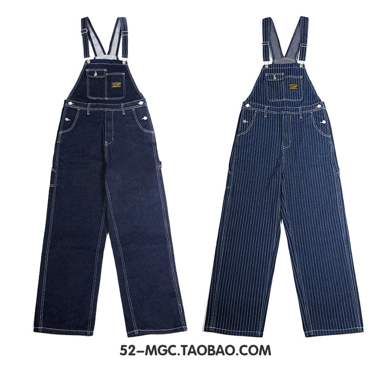 Ami cáqui americano Retro cor primária macacão jeans listrado denim masculino feminino solto macacão reto