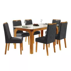 Conjunto Sala de Jantar Mesa Tampo em Vidro 1,60m Mel 6 Cadeiras Bel