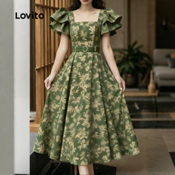 Lovito Elegante Vestido De Festa Com Flores E Babados Para Primavera/verão Vestido LK2EDD123