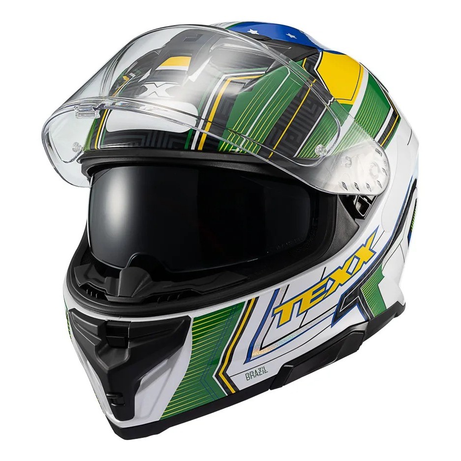 Capacete Fechado Texx Kaiman Flag Brasil Com Óculos Interno Masculino Feminino Integral