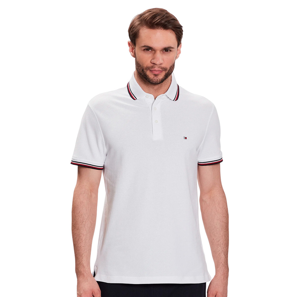 Polo Tommy Hilfiger Masculina Slim Piquet 1985 Tipped Slim Branca