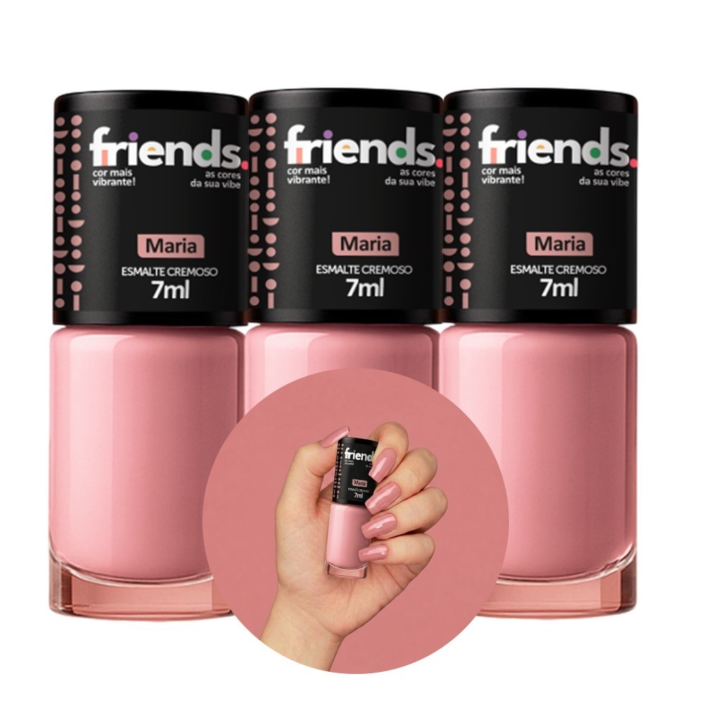 Kit 3 Esmalte Cremoso Nude Maria Friends 7ml Cor Vibrante