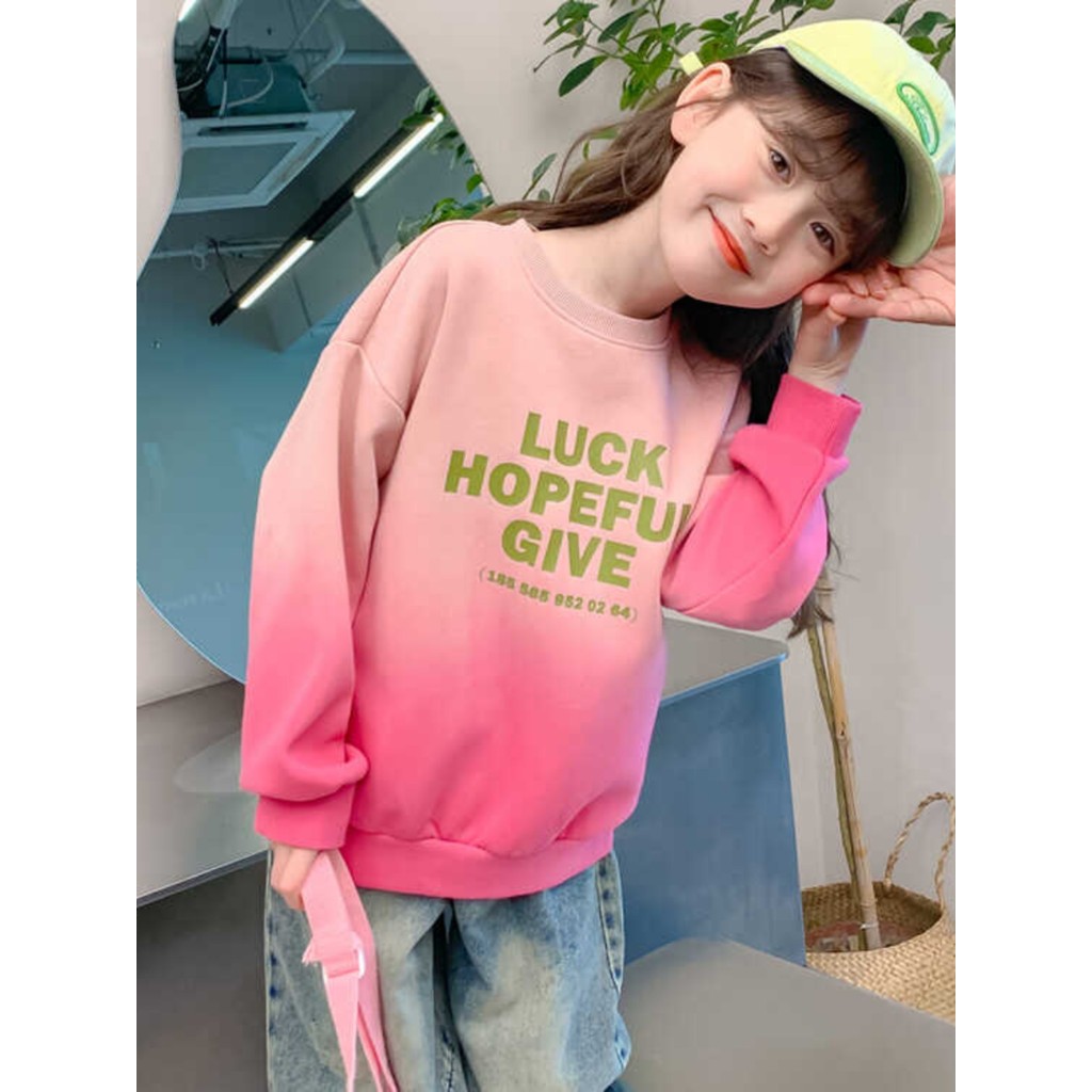 Meninas moletom primavera outono estilo gradiente letras estilo ocidental crianças roupas de outono manga comprida topos