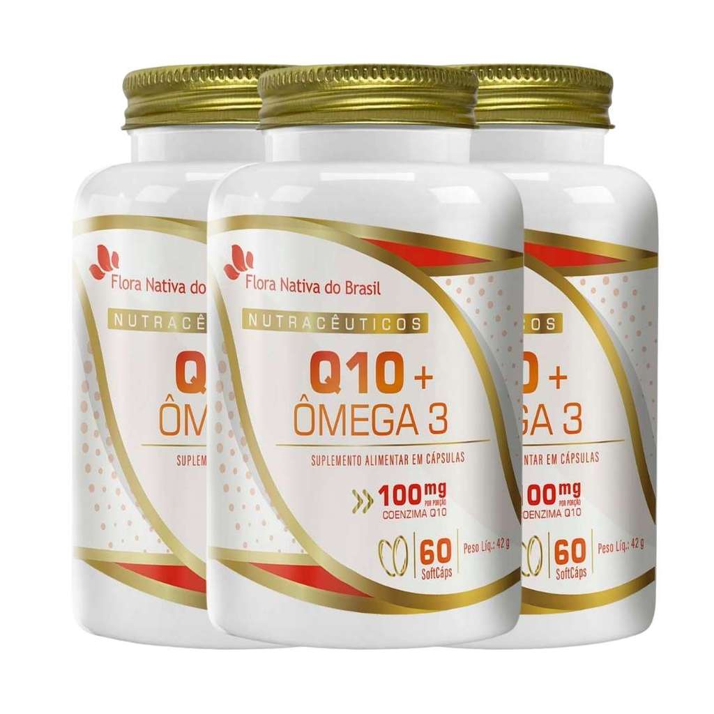 KIT 3und Suplemento de Coenzima Q10 100mg + Ômega 3 + Vitamina E 15mg 60 SoftCaps