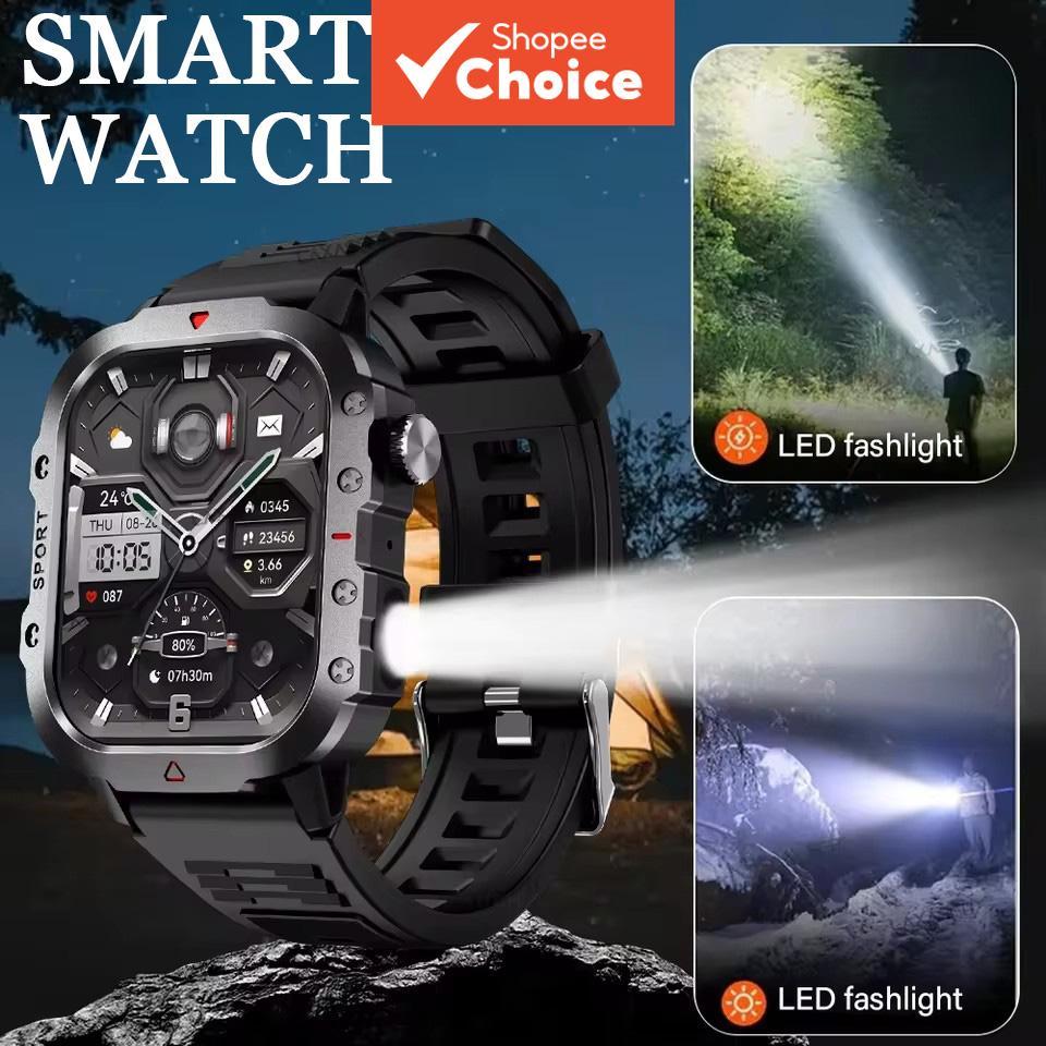 Relógio Inteligente Esportivo Masculino - Monitor de Saúde e Rastreador Fitness ao Ar Livre com Lanterna LED, Tela de