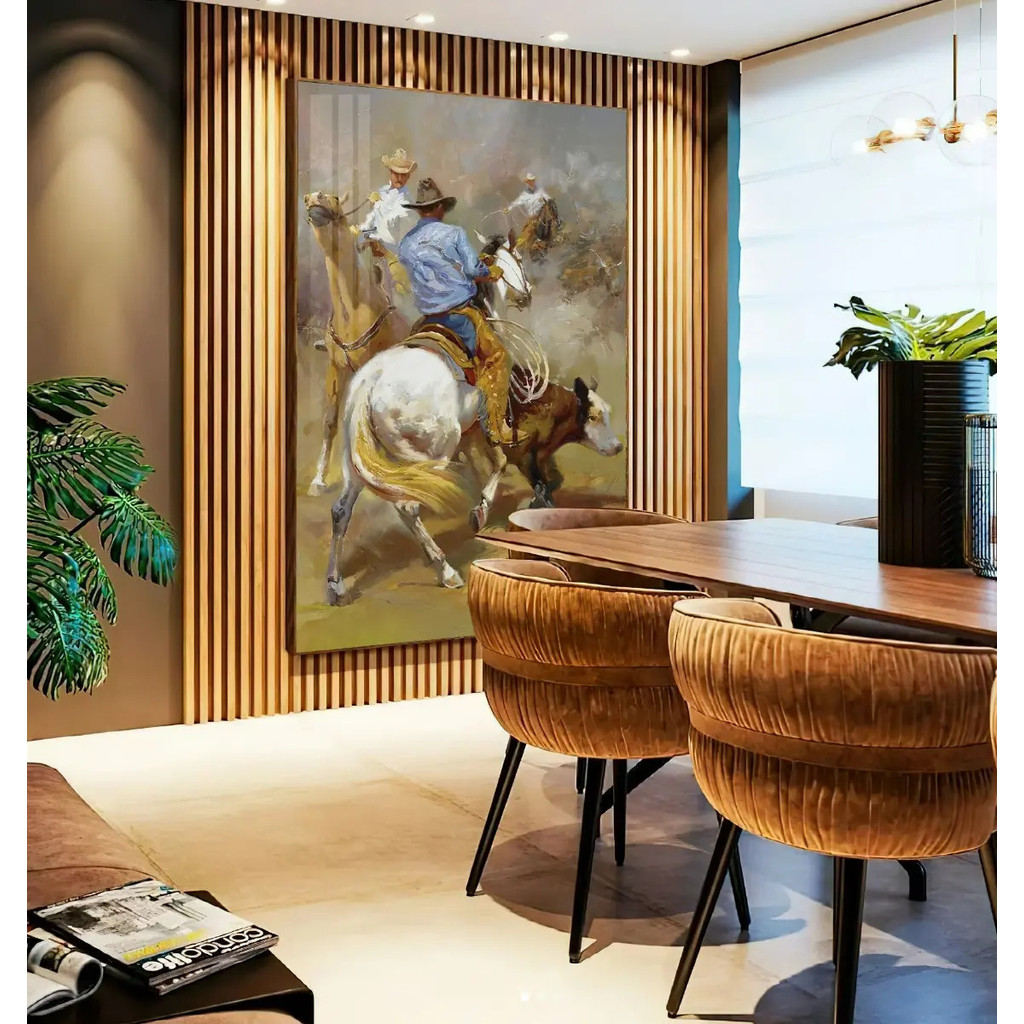 Quadro Decorativo Rodeio Cavalo Boi West Cowboy Grande