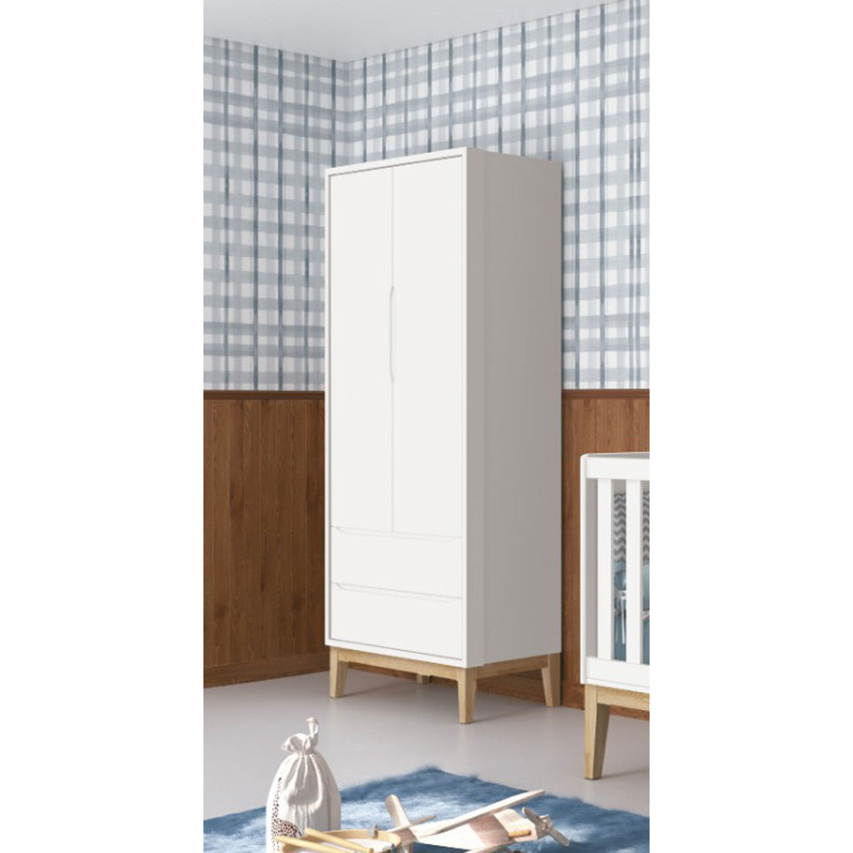 Guarda-Roupa Retrô 2 Portas 2 Gavetas Moderno Classic New Branco Fosco com Natural - MoveisAqui