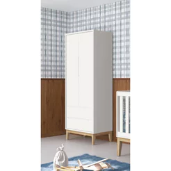 Guarda-Roupa Retrô 2 Portas 2 Gavetas Moderno Classic New Branco Fosco com Natural - MoveisAqui