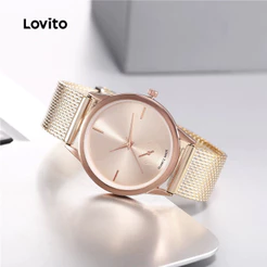 Lovito Relógio Casual de Quartzo com Textura e Metal Relógio de Quartzo Na Cor champanhe LFA117095