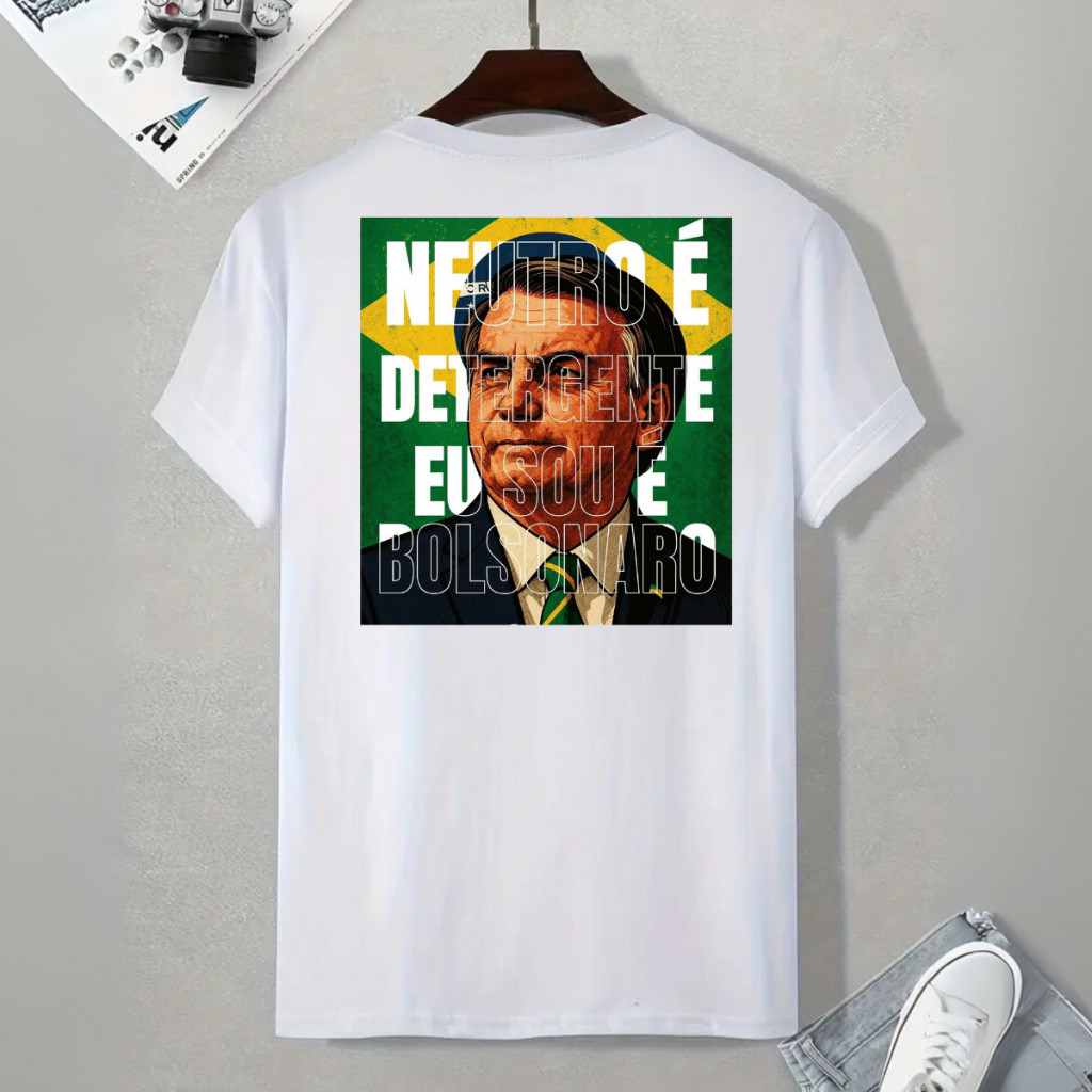 Camisa Bolsonaro Personalizada DTF Masculina Casual Brasil Neutro é detergente eu sou bolsonaro